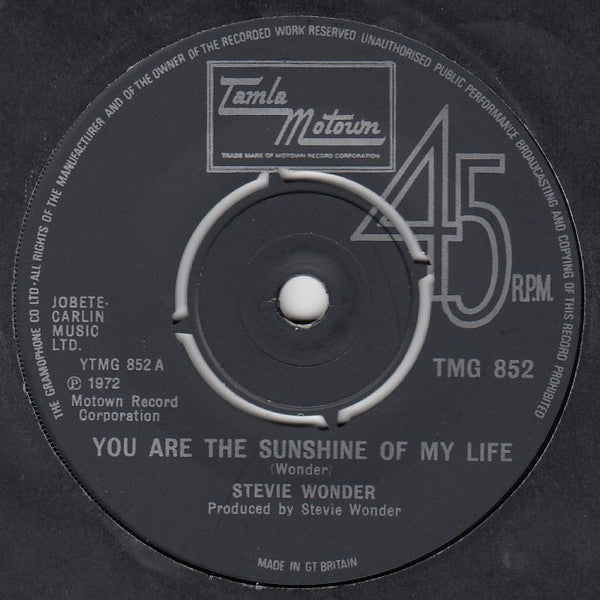 Stevie Wonder : You Are The Sunshine Of My Life (7", Single, Pus)