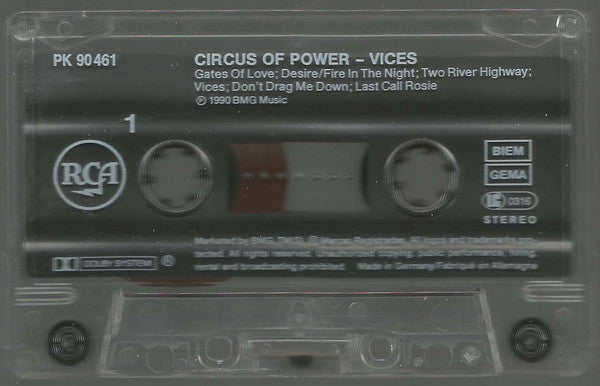 Circus Of Power : Vices (Cass, Album)