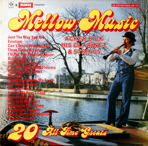 Acker Bilk His Clarinet And Strings : Mellow Music 20 All Time Greats (LP, Comp, RE)