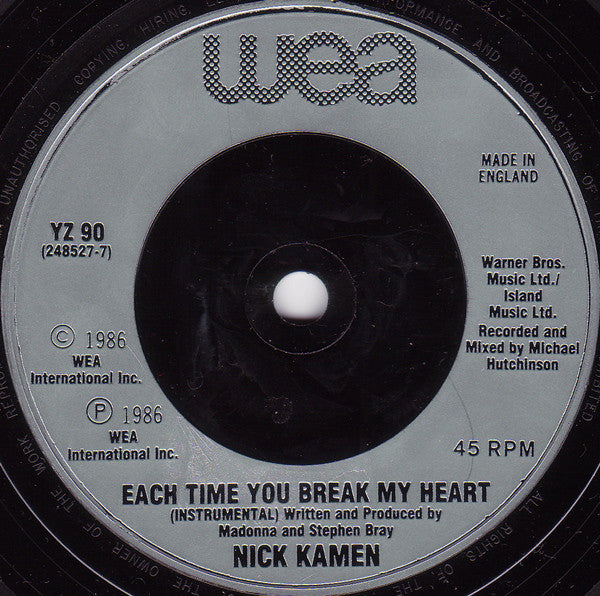 Nick Kamen : Each Time You Break My Heart (7", Single, Sil)