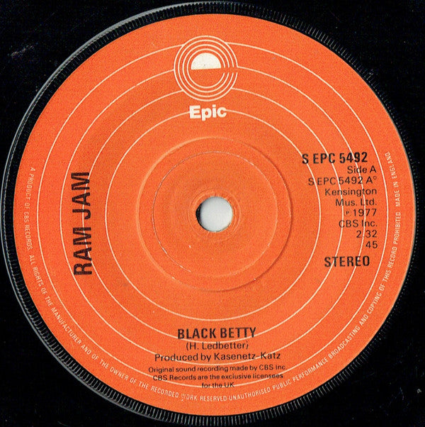 Ram Jam : Black Betty (7", Single)