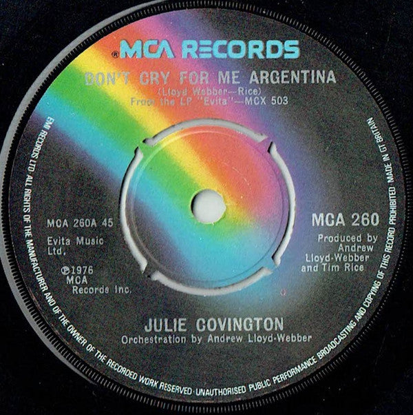 Julie Covington : Don't Cry For Me Argentina (7", Single, Pic)