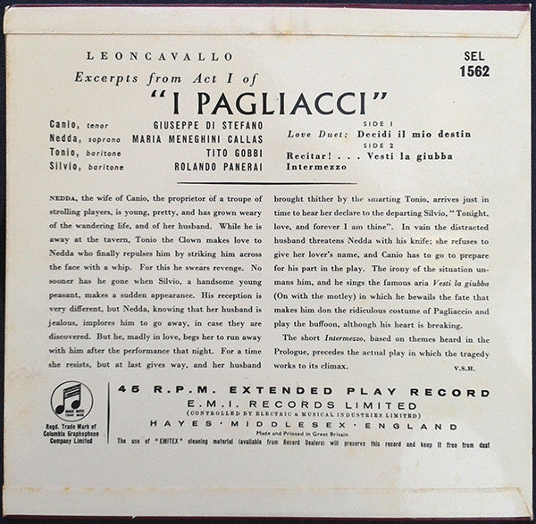 Ruggiero Leoncavallo : I Pagliacci (7", EP)