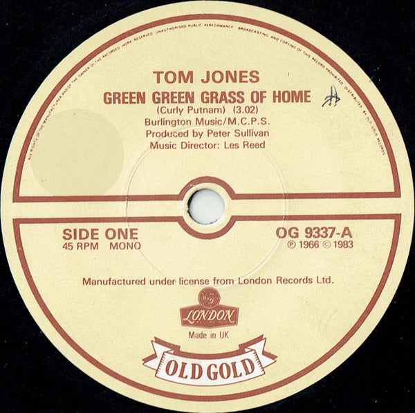 Tom Jones : Green Green Grass Of Home / It's Not Unusual (7", Mono)