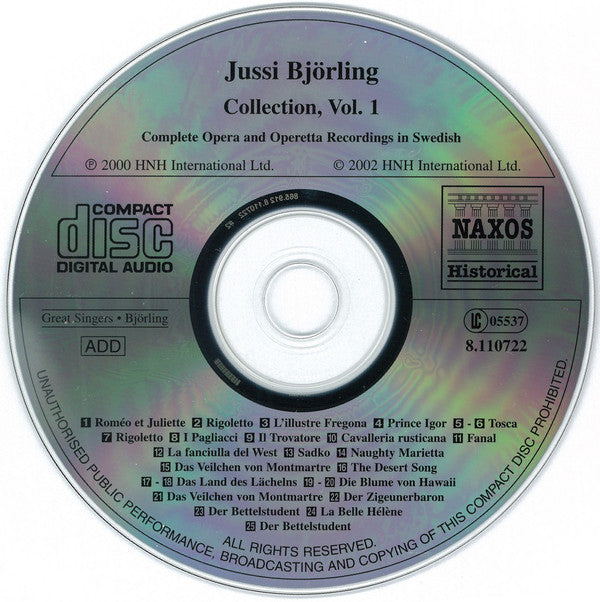 Jussi Björling : Jussi Björling Collection Vol. 1 Samtliga Opera- Och Operettinspelningar På Svenska, 1930-38 (CD, Comp)