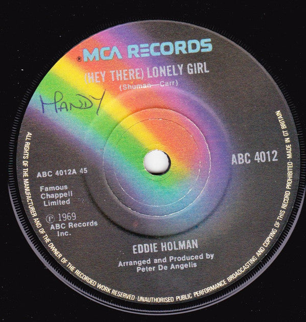 Eddie Holman : (Hey There) Lonely Girl (7", RE)