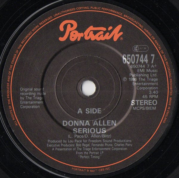 Donna Allen : Serious (7", Single)
