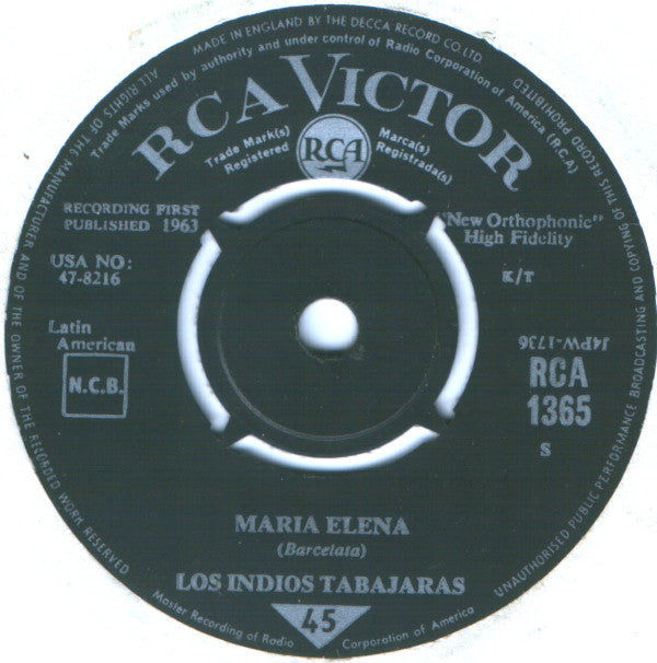 Los Indios Tabajaras : Maria Elena (7", Single)