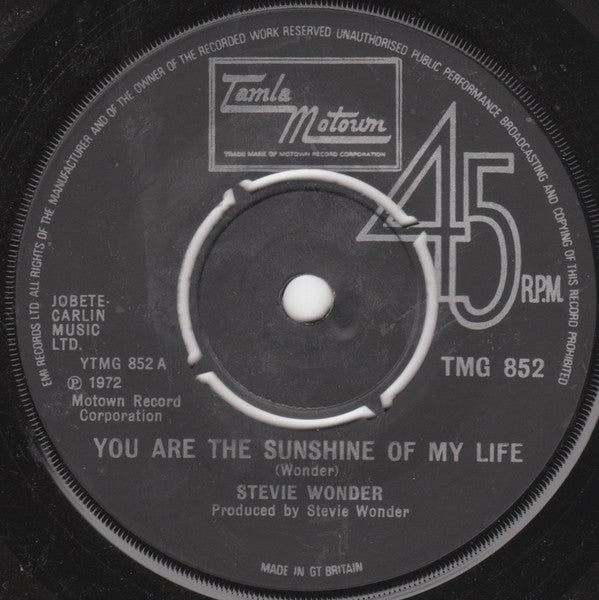 Stevie Wonder : You Are The Sunshine Of My Life (7", Single, RE, Pus)