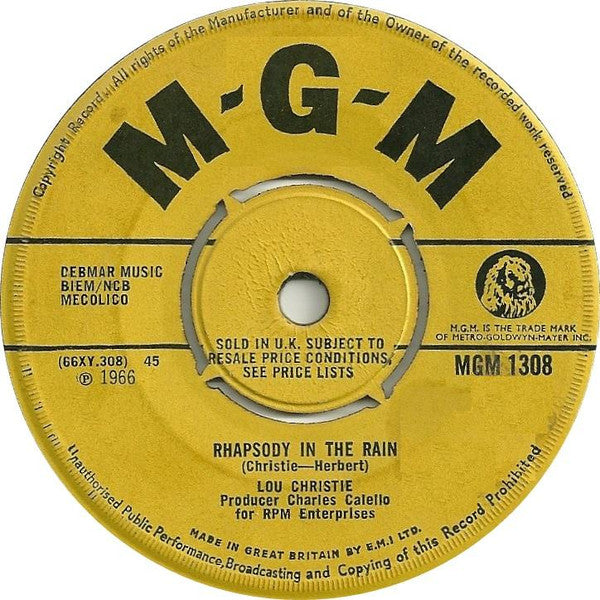 Lou Christie : Rhapsody In The Rain / Trapeze (7")