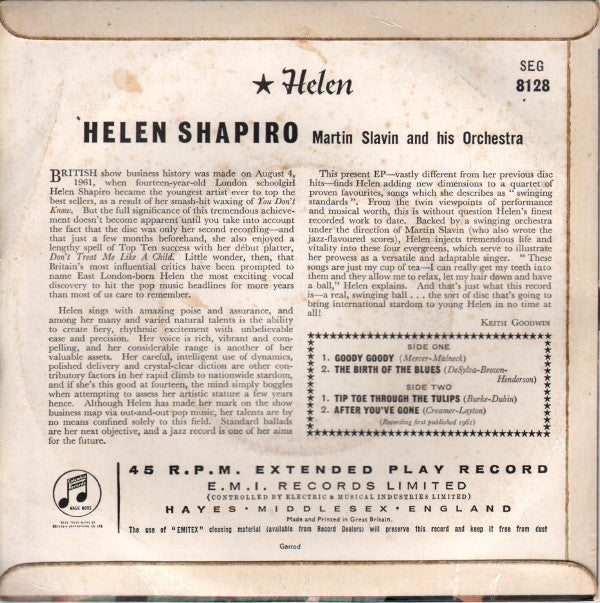 Helen Shapiro : Helen (7", EP, 1st)
