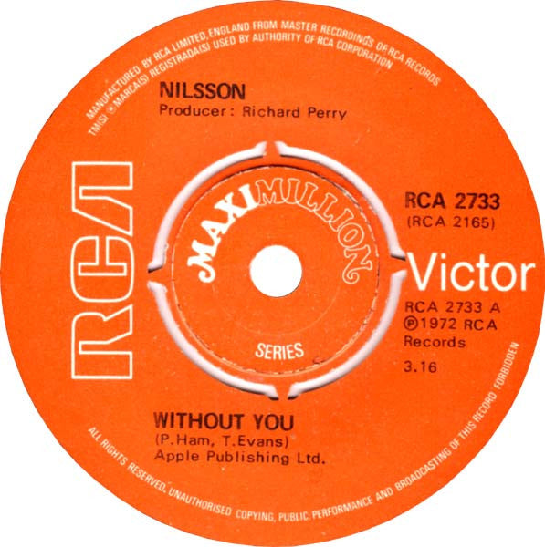 Harry Nilsson : Without You (7", Maxi, Pus)