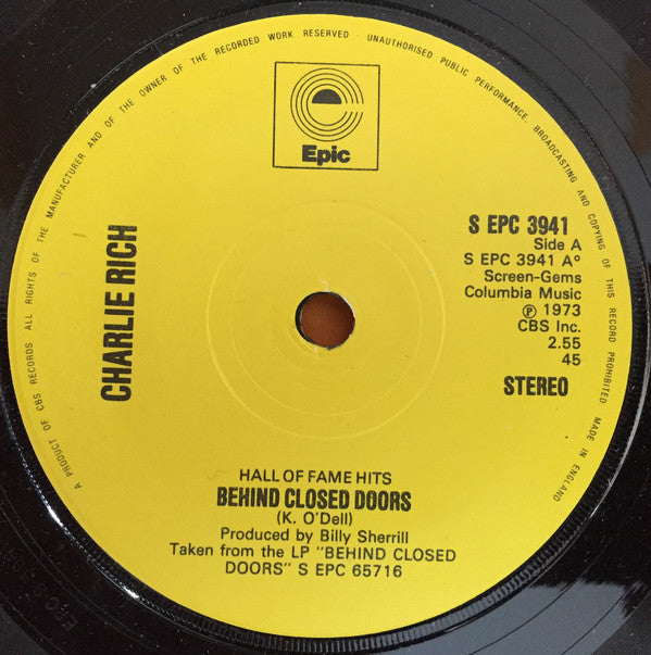 Charlie Rich : Behind Closed Doors/The Most Beautiful Girl (7", Single)