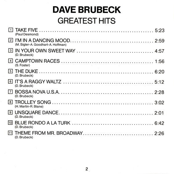 Dave Brubeck : Dave Brubeck's Greatest Hits (CD, Comp, RE)