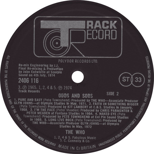 The Who : Odds & Sods (LP, Album, Die)
