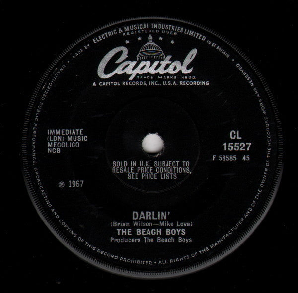 The Beach Boys : Darlin' (7", Single, Sol)