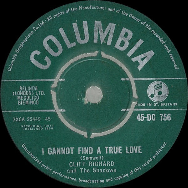 Cliff Richard & The Shadows : I Cannot Find A True Love (7", Single)