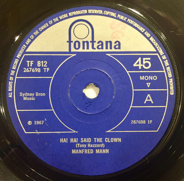 Manfred Mann : Ha! Ha! Said The Clown (7", Single, Mono, Sol)