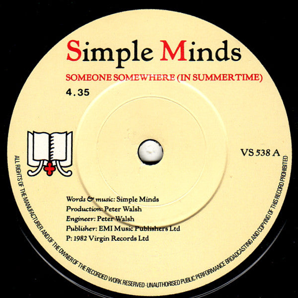 Simple Minds : Someone Somewhere (In Summertime) (7", Single)
