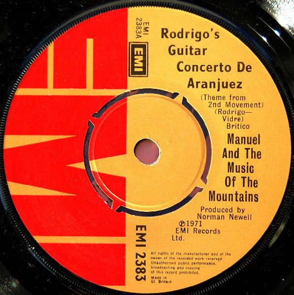 Manuel And His Music Of The Mountains : Rodrigo's Guitar Concerto De Aranjuez (Theme From 2nd Movement) (7", Single)