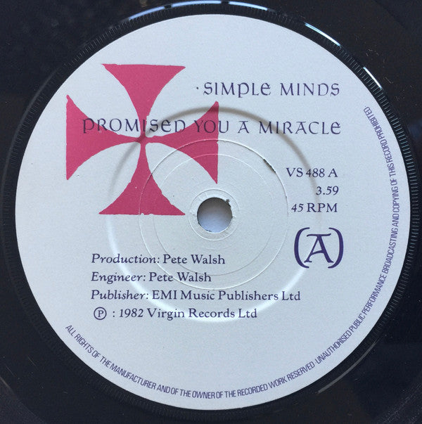 Simple Minds : Promised You A Miracle (7", Single)