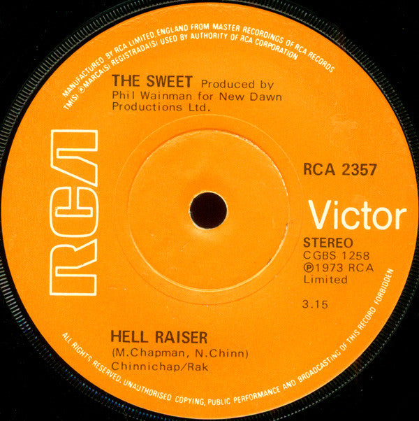 The Sweet : Hell Raiser (7", Single, Sol)