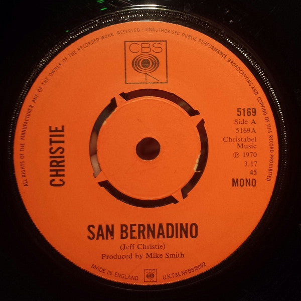 Christie : San Bernadino (7", Single, Mono, 4-P)