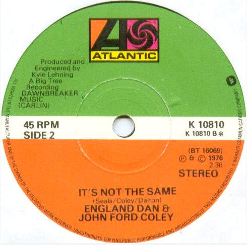 England Dan & John Ford Coley : I'd Really Love To See You Tonight  (7", Single, Sol)