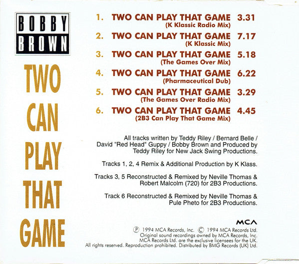Bobby Brown : Two Can Play That Game (The K Klass Mixes) (CD, Single)