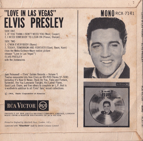 Elvis Presley : Love In Las Vegas (7", EP, Mono)