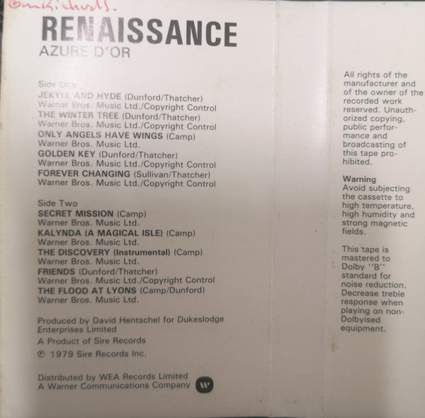 Renaissance (4) : Azure D'or (Cass, Album)