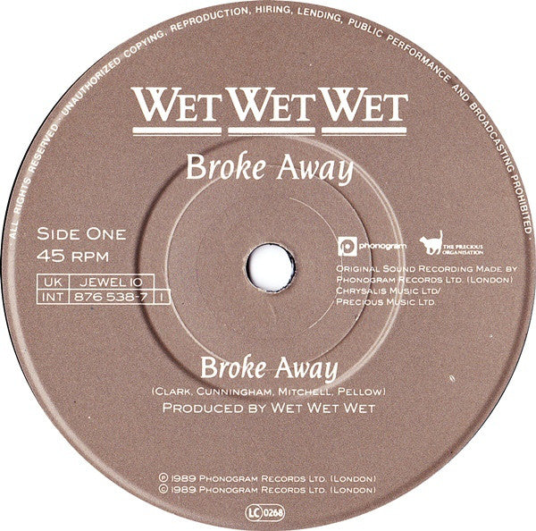 Wet Wet Wet : Broke Away (7", Single, Pap)