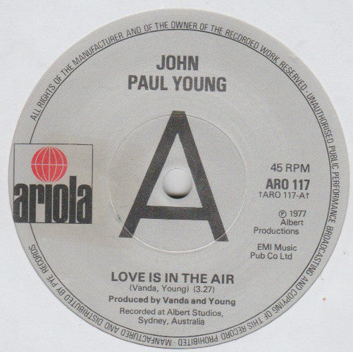 John Paul Young : Love Is In The Air (7", Promo)