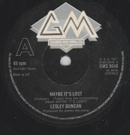 Lesley Duncan : Maybe It's Lost (7", Single)