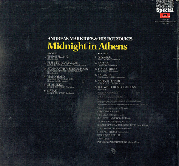 Andreas Markides And His Bouzoukis : Midnight In Athens (LP, Album)
