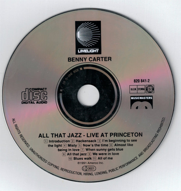 Benny Carter : All That Jazz - Live At Princeton (CD, Album)