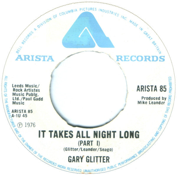 Gary Glitter : It Takes All Night Long (7", Single, Whi)