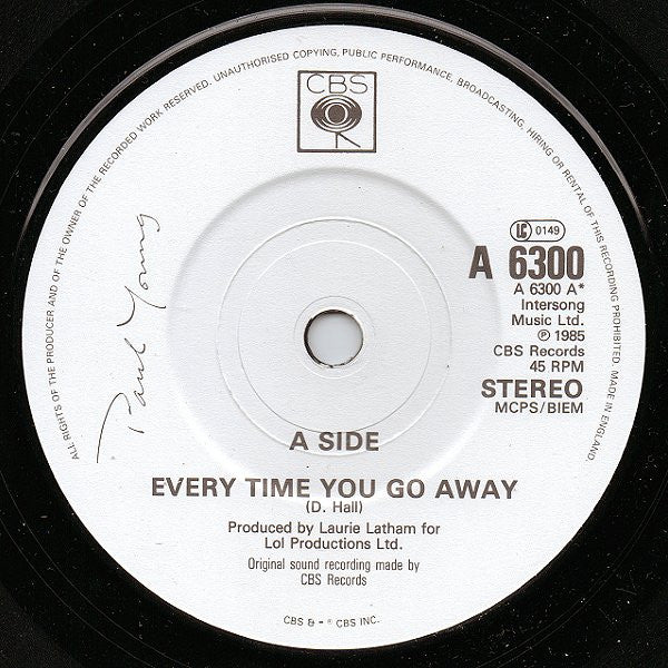 Paul Young : Every Time You Go Away (7", Single)