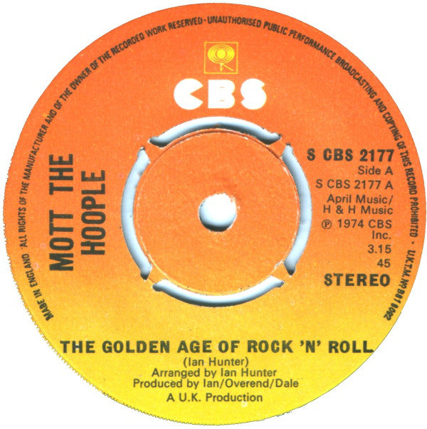 Mott The Hoople : The Golden Age Of Rock 'N' Roll (7", Single, 4-P)