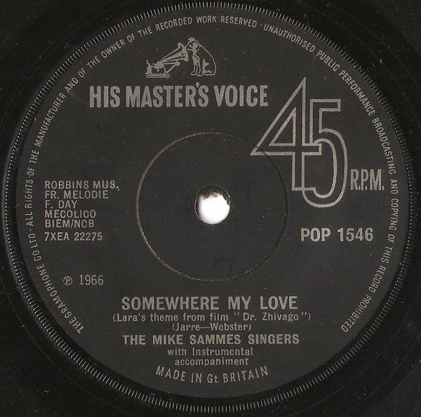 Mike Sammes Singers : Somewhere My Love / What Do I Do? (7", RP, Sol)