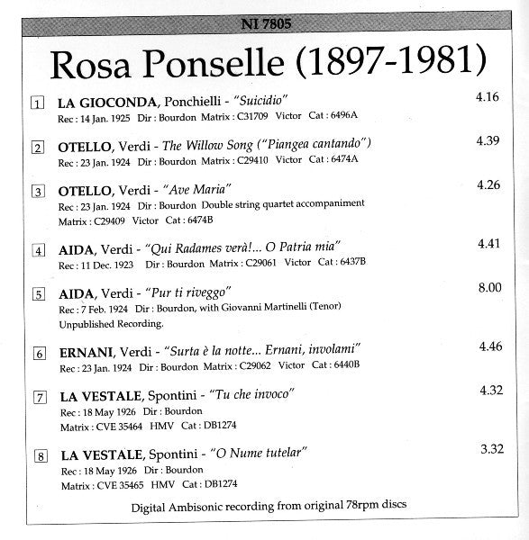 Rosa Ponselle : Ponselle (CD, Comp, Amb)