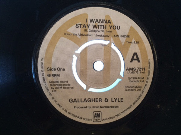 Gallagher & Lyle : I Wanna Stay With You (7", Single, 4 p)