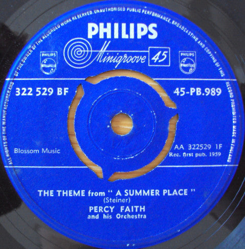 Percy Faith & His Orchestra : The Theme From "A Summer Place" (7", Single)