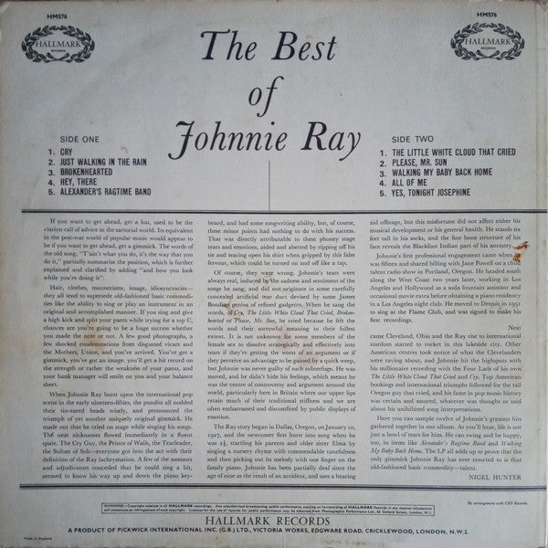 Johnnie Ray : The Best Of Johnnie Ray (LP, Comp, RE, Abr)