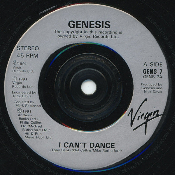 Genesis : I Can't Dance (7", Single)