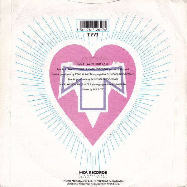 Transvision Vamp : I Want Your Love (7", Single, Rai)