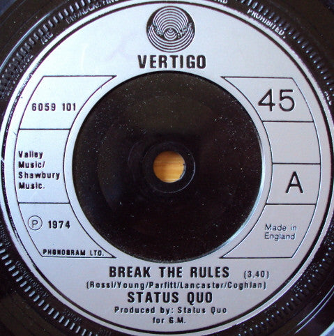Status Quo : Break The Rules (7", Single)