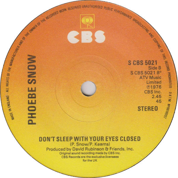 Phoebe Snow : Shakey Ground / Don't Sleep With Your Eyes Closed (7", Single)
