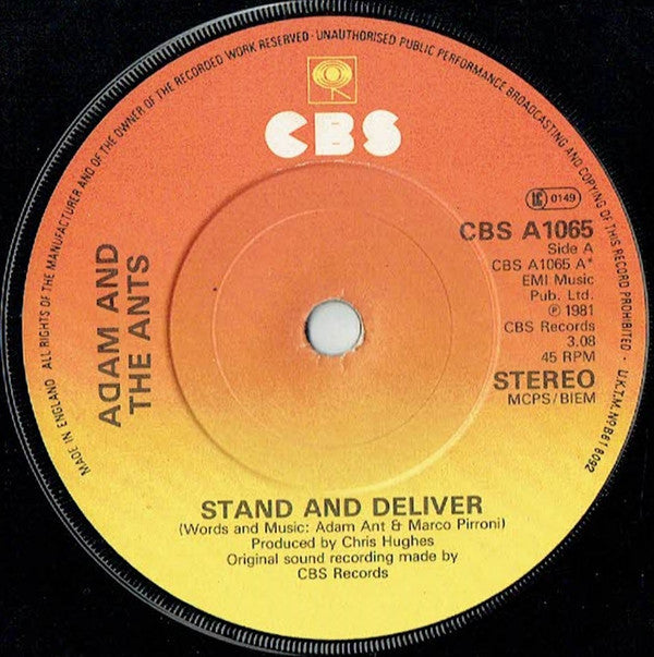Adam And The Ants : Stand And Deliver (7", Single, Pap)