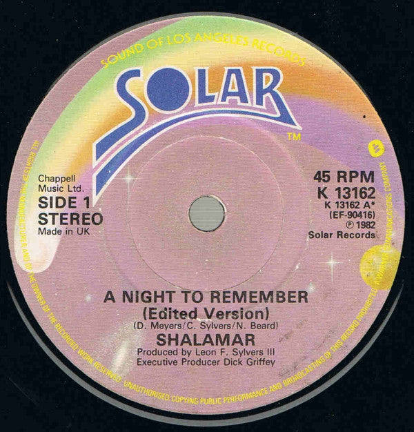 Shalamar : A Night To Remember (7", Single, Pap)